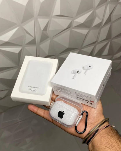 APPLE AIRPODS PRO 2ND GENERATION+ TRANSPARENT CASE+APPLE MAGSAFE POWERBANK
